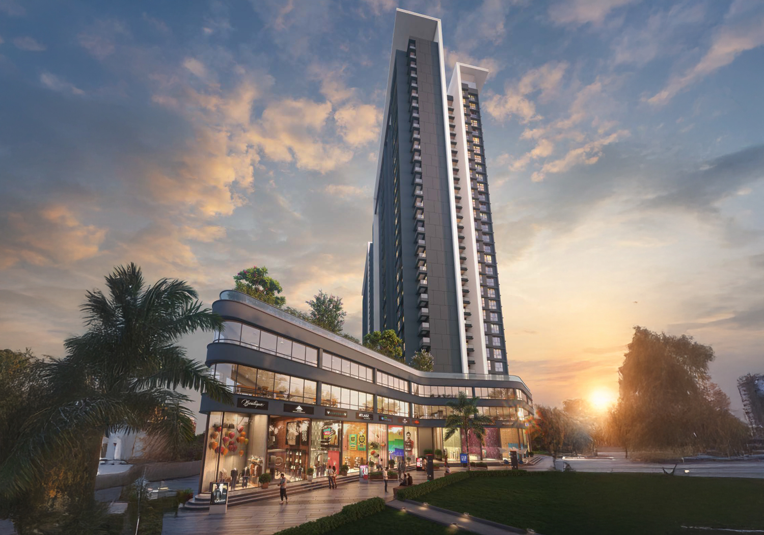 Exterior view of City One Vezdaa &mdash; photo gallery, images, brochure, amenities, cost sheet, price breakup, availability details, RERA number, RERA certificate, possession date, layout plan, logo, floor plan, master plan, and location map showcasing project highlights and features.