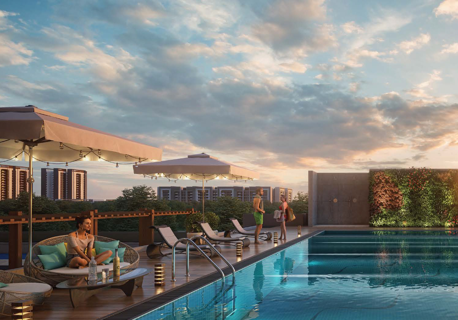 Exterior view of City One Vezdaa &mdash; photo gallery, images, brochure, amenities, cost sheet, price breakup, availability details, RERA number, RERA certificate, possession date, layout plan, logo, floor plan, master plan, and location map showcasing project highlights and features.